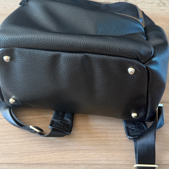 Freshly Picked Black Vegan leather Diaper Backpack with Gold Logo. - Picture 4 of 11